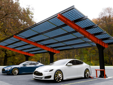 L Type 4 Car Solar Carport Modello 3D