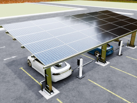 L Type 4 Car Solar Carport Modello 3D