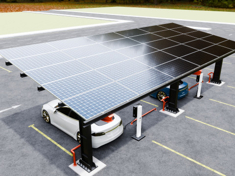 L Type 4 Car Solar Carport Modello 3D
