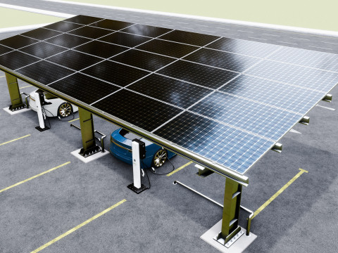 L Type 4 Car Solar Carport Modello 3D