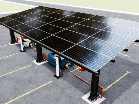 L Type 4 Car Solar Carport Modello 3D