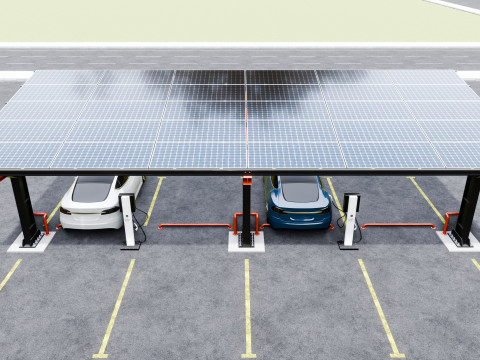 L Type 4 Car Solar Carport Modello 3D