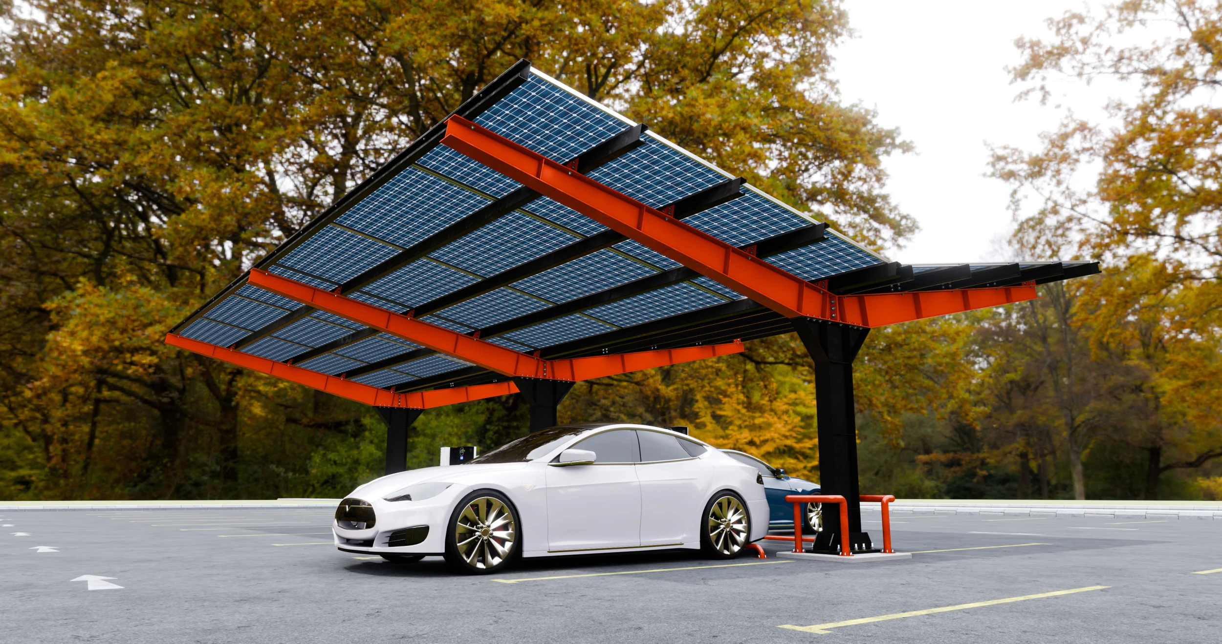 Y Type 4x2 Car Solar Carport 3D Model .c4d .max .obj .3ds .fbx .stl .blend