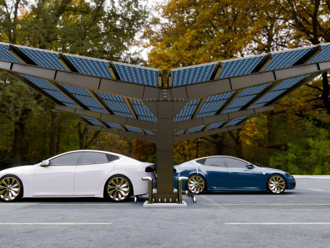 Y Type 4x2 Car Solar Carport 3D Model