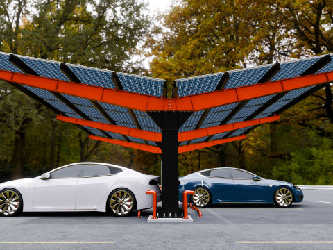Y Type 4x2 Car Solar Carport 3D Model