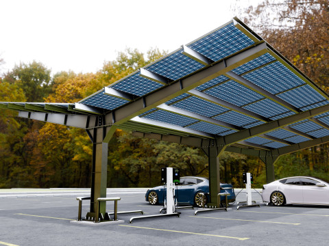 Y Type 4x2 Car Solar Carport 3D Model
