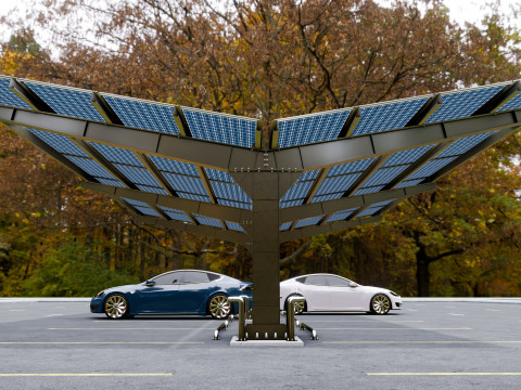 Y Type 4x2 Car Solar Carport 3D Model