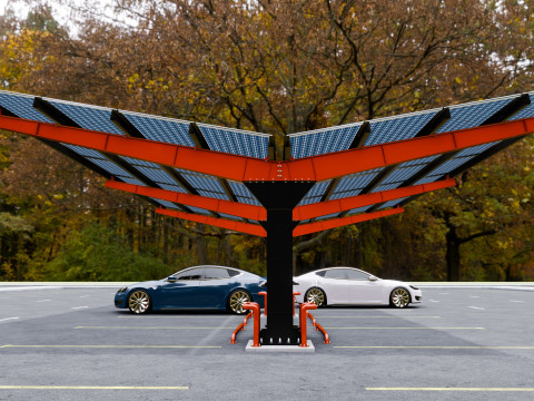 Y Type 4x2 Car Solar Carport 3D Model