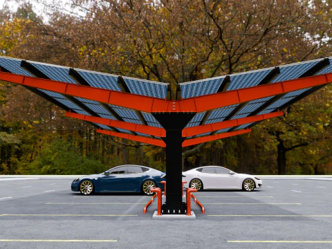 Y Type 4x2 Car Solar Carport 3D Model