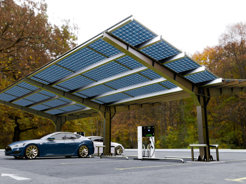 Y Type 4x2 Car Solar Carport 3D Model