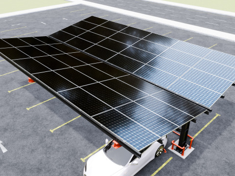 Y Type 4x2 Car Solar Carport 3D Model