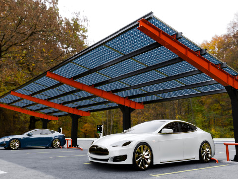 L Type 6 Car Solar Carport Modello 3D