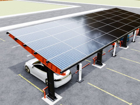 L Type 6 Car Solar Carport Modello 3D