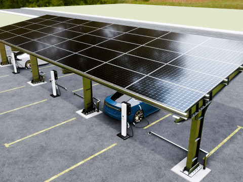L Type 6 Car Solar Carport Modello 3D
