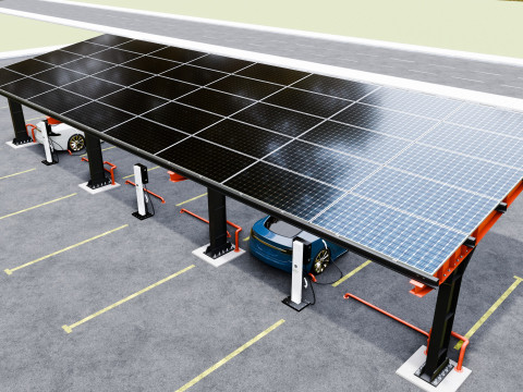 L Type 6 Car Solar Carport Modello 3D