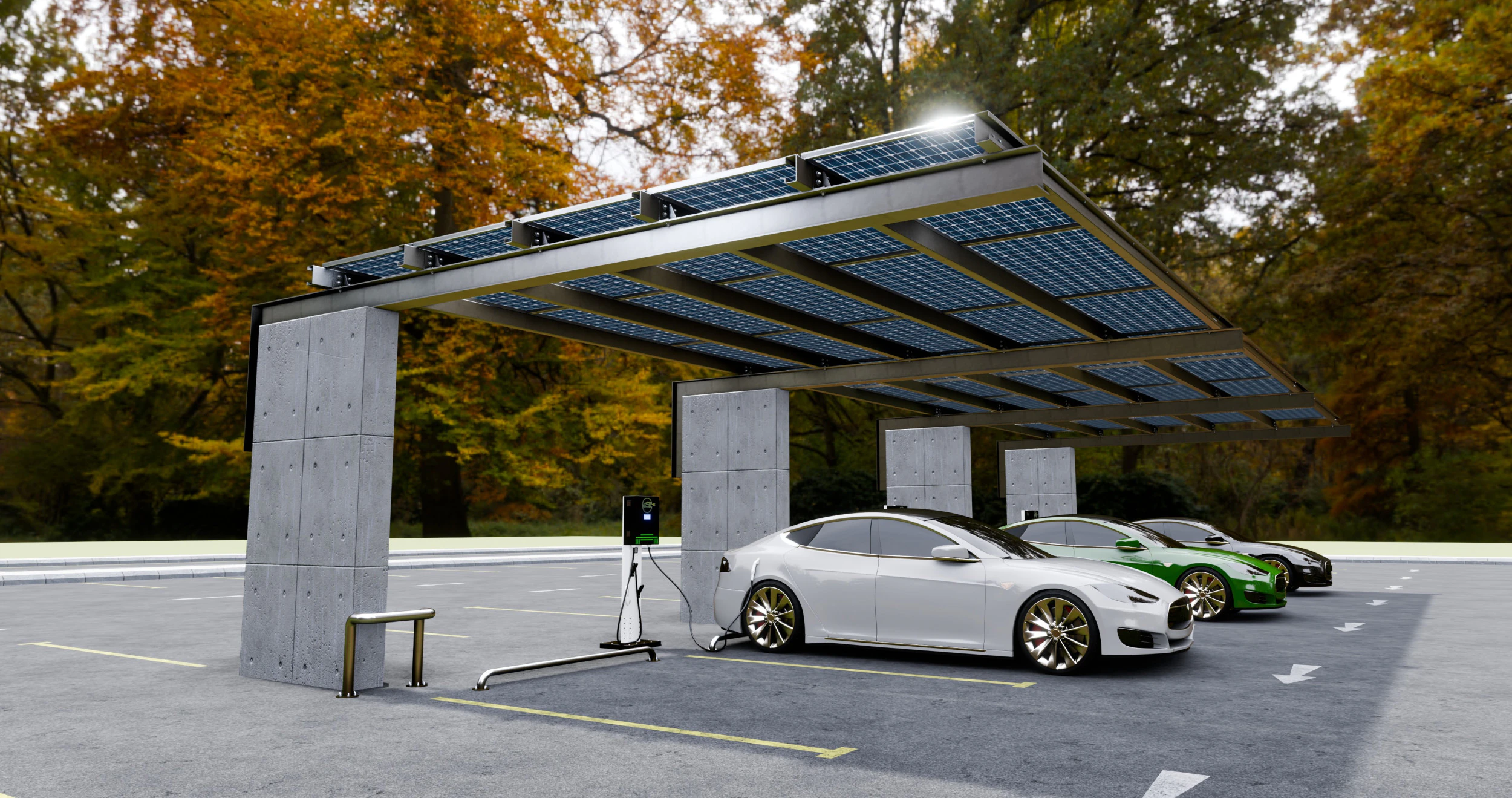 Concrete Column Solar Carport L Type for 6 Cars 3D Model .c4d .max .obj .3ds .fbx .stl .blend 