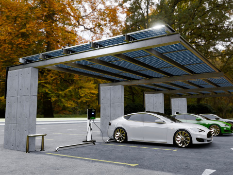Concrete Column Solar Carport L Type for 6 Cars Modèle 3D