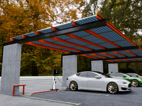 Concrete Column Solar Carport L Type for 6 Cars 3Dモデル