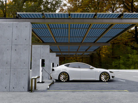 Concrete Column Solar Carport L Type for 6 Cars 3D Model