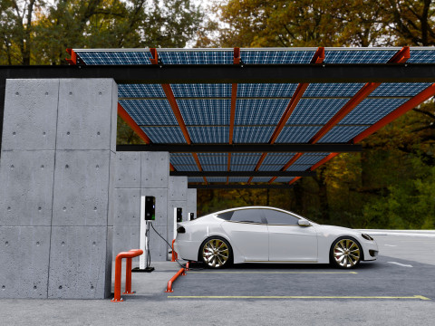 Concrete Column Solar Carport L Type for 6 Cars 3Dモデル