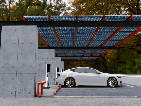 Concrete Column Solar Carport L Type for 6 Cars 3D Model