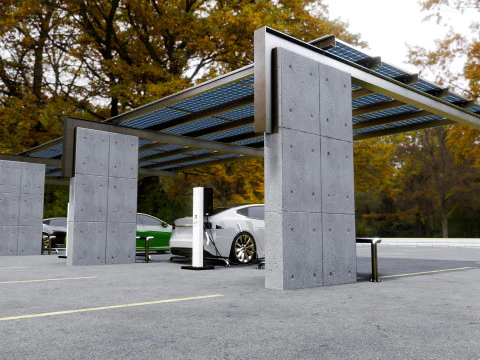 Concrete Column Solar Carport L Type for 6 Cars 3D Model