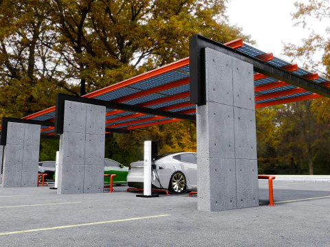 Concrete Column Solar Carport L Type for 6 Cars 3D Model
