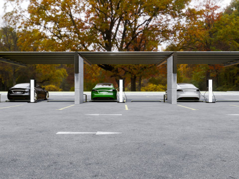 Concrete Column Solar Carport L Type for 6 Cars 3Dモデル