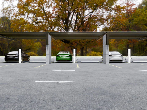Concrete Column Solar Carport L Type for 6 Cars 3D Model