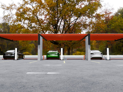 Concrete Column Solar Carport L Type for 6 Cars 3Dモデル