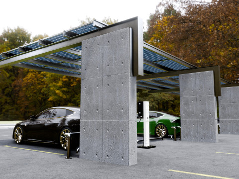 Concrete Column Solar Carport L Type for 6 Cars 3Dモデル