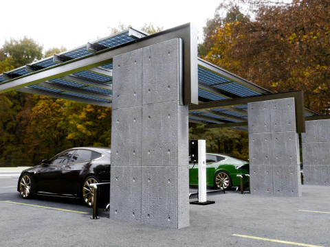 Concrete Column Solar Carport L Type for 6 Cars 3D Model