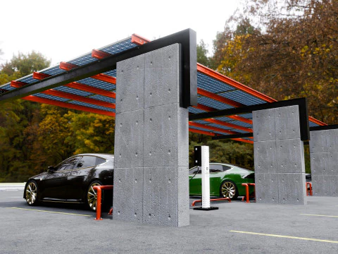 Concrete Column Solar Carport L Type for 6 Cars 3D Model