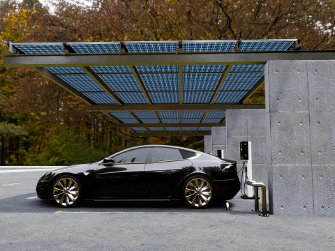 Concrete Column Solar Carport L Type for 6 Cars 3D Model