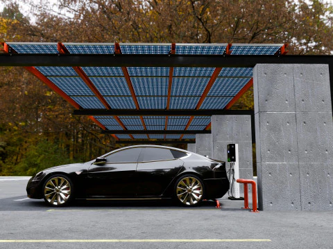 Concrete Column Solar Carport L Type for 6 Cars 3D Model