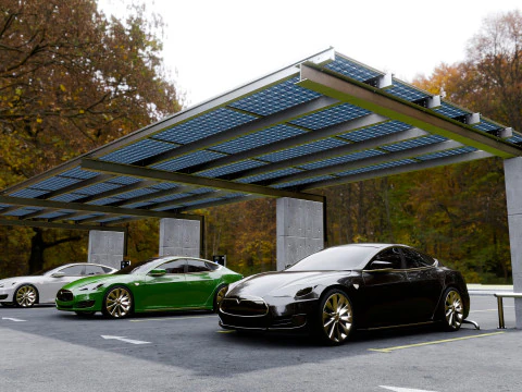 Concrete Column Solar Carport L Type for 6 Cars 3D Model