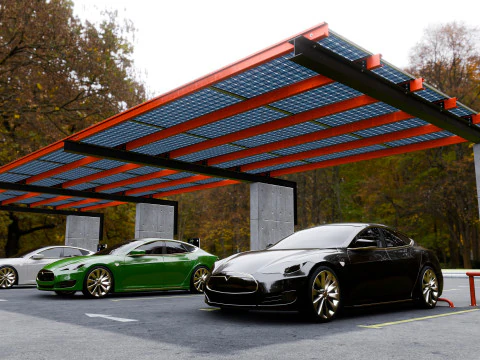 Concrete Column Solar Carport L Type for 6 Cars 3D Model