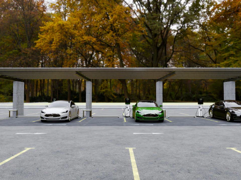 Concrete Column Solar Carport L Type for 6 Cars 3D Model