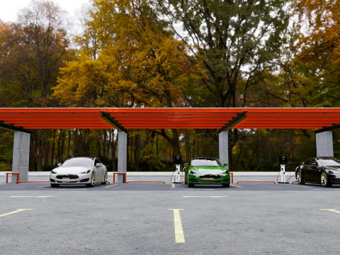 Concrete Column Solar Carport L Type for 6 Cars 3D Model