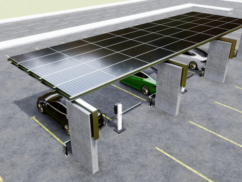 Concrete Column Solar Carport L Type for 6 Cars 3D Model