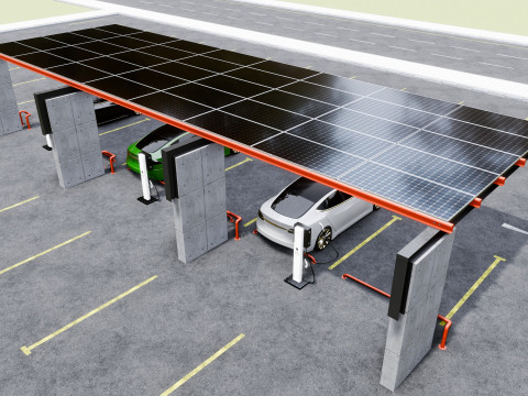 Concrete Column Solar Carport L Type for 6 Cars 3Dモデル