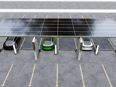 Concrete Column Solar Carport L Type for 6 Cars 3Dモデル