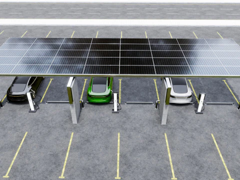 Concrete Column Solar Carport L Type for 6 Cars 3D Model