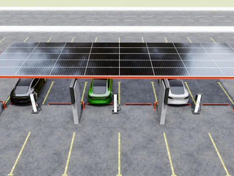 Concrete Column Solar Carport L Type for 6 Cars 3D Model