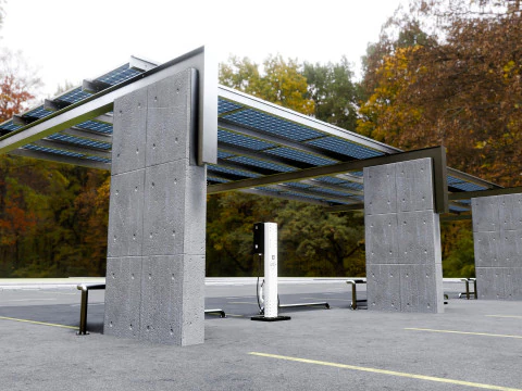 Concrete Column Solar Carport L Type for 6 Cars 3D Model