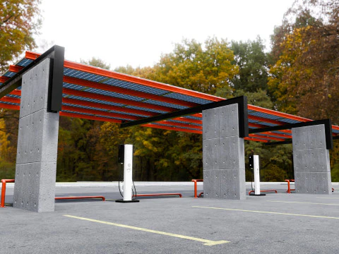 Concrete Column Solar Carport L Type for 6 Cars 3D Model
