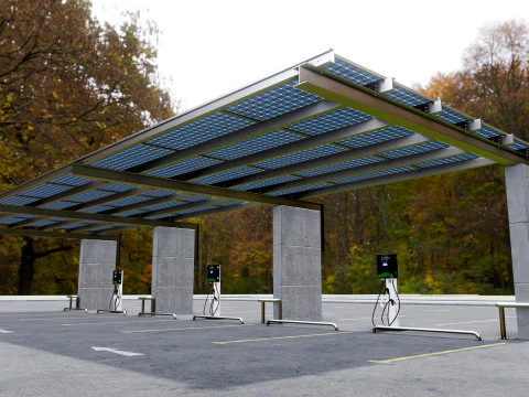 Concrete Column Solar Carport L Type for 6 Cars 3D Model