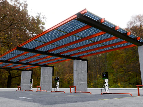 Concrete Column Solar Carport L Type for 6 Cars 3D Model