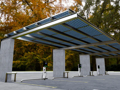 Concrete Column Solar Carport L Type for 6 Cars 3D Model