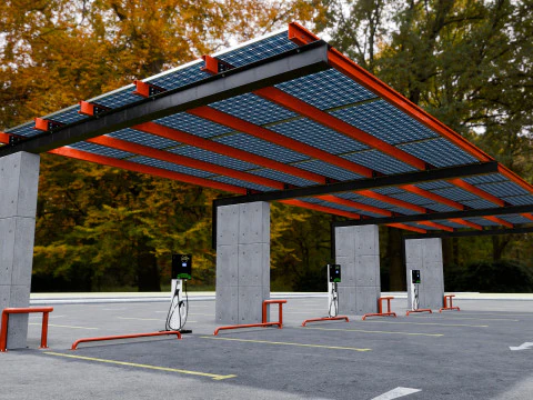 Concrete Column Solar Carport L Type for 6 Cars 3D Model